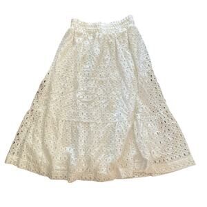 Anthropologie White Eyelet Lace Cottagecore Prairie Cotton Maxi Skirt Size XL